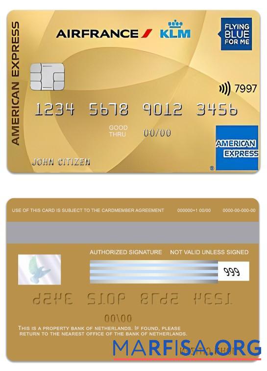 Blank Netherlands Bank of Netherlands American Express Flying Blue Gold template